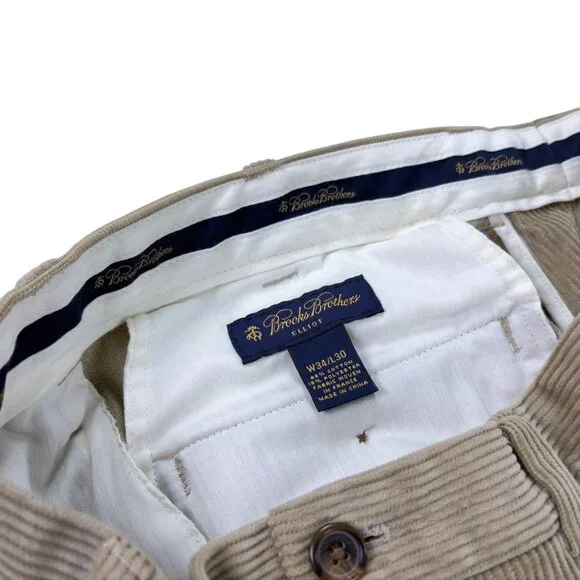 Brooks Brothers Elliot Corduroy Cuffed Pants Mens 34 x 30 Regular Fit Beige NWT
